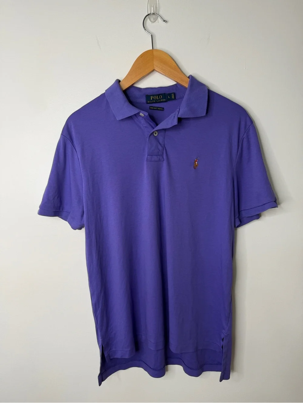 Polo Ralph Lauren Pima Soft Touch Purple Polo Shirt Pony Flesh Logo Men’s L EUC